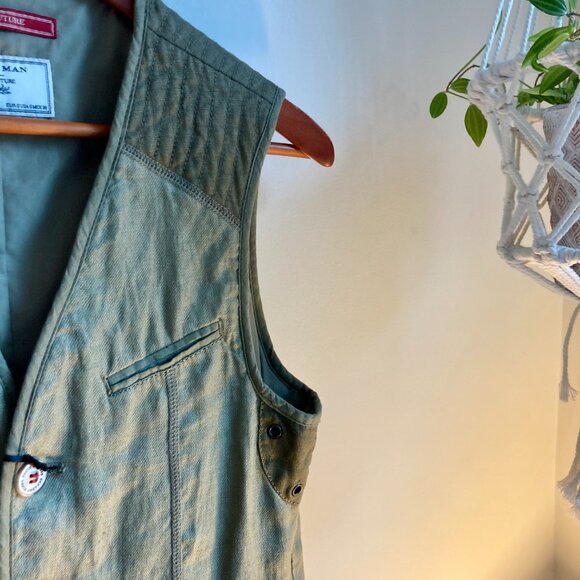 BRAND NEW - Zara Man Green Linen Vest Jacket (Size Small) - Picture 8 of 10